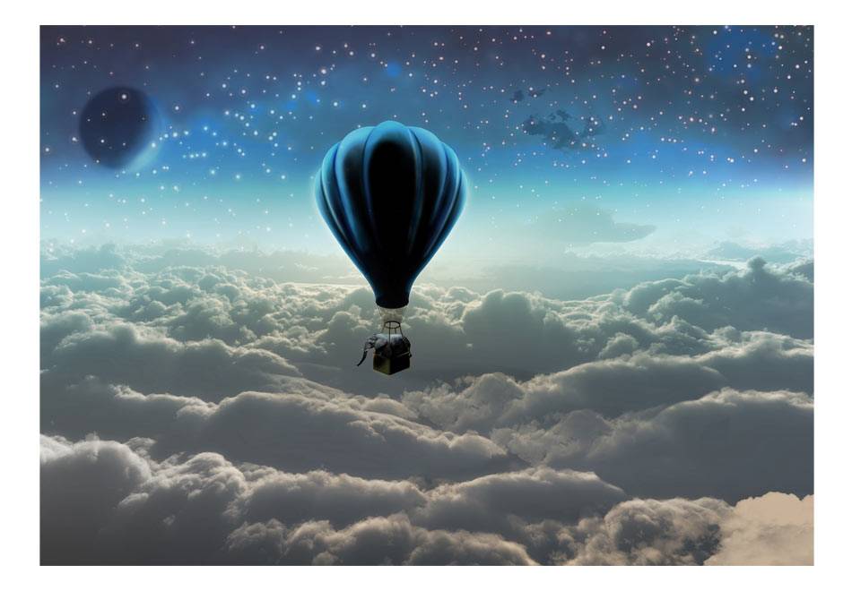 Fotobehang - Luchtballon boven de wolken, Vliesbehang, in 5 maten, voor slaapkamer en woonkamer, Instructie bijgesloten, zeer eenvoudig aan te brengen afbeelding