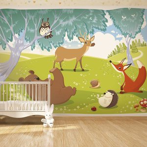 Fotobehang - Vliesbehang, Grappige dieren , kinderkamer, premium print, geen behangtafel nodig, scherp geprijsd