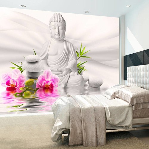 Fotobehang - Boeddha en Orchidee