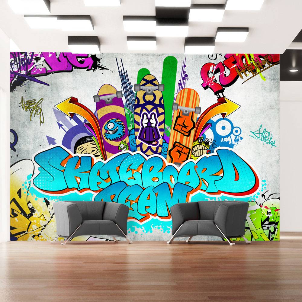 Fotobehang - Skateboard team - Graffiti afbeelding