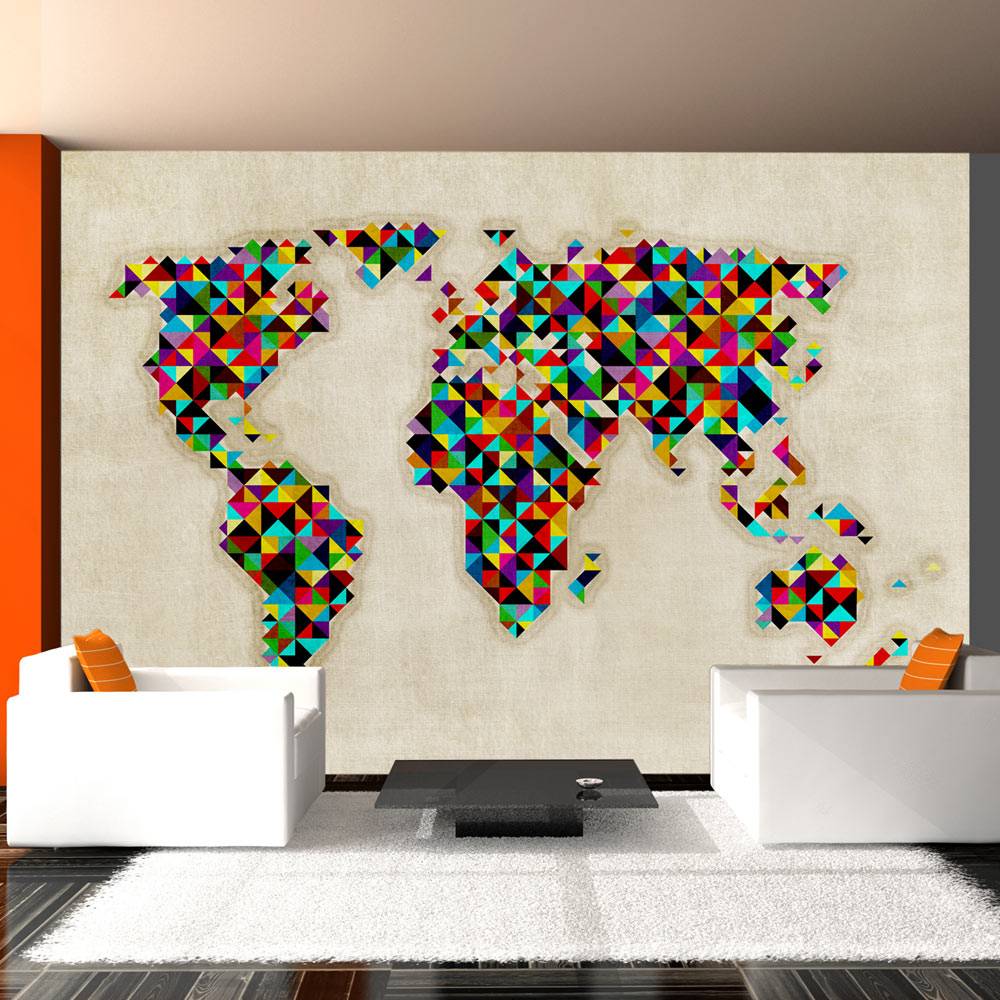 Fotobehang - Vliesbehang - Wereldkaart, een veelheid aan kleuren, 5 maten, eenvoudig aan te brengen,