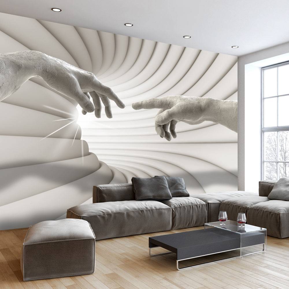 Fotobehang - Touch (Michelangelo) , grijs wit afbeelding