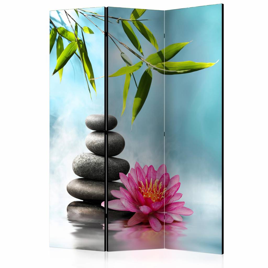 Vouwscherm / Kamerscherm - Water lelie en Zen stenen 135x172cm gemonteerd geleverd, dubbelzijdig geprint afbeelding