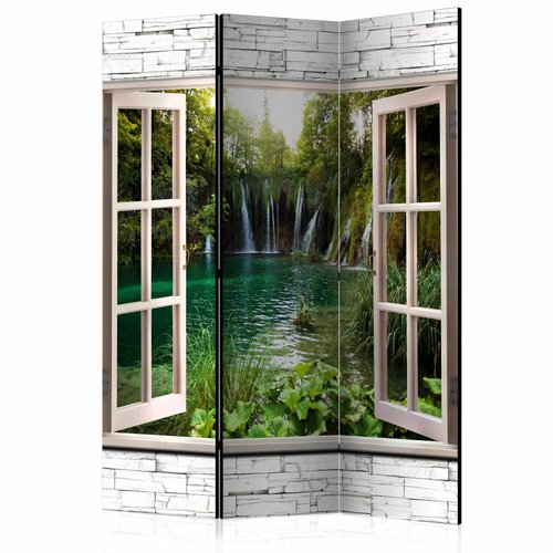 Vouwscherm / Kamerscherm - Uitzicht op vijver  135x172cm gemonteerd geleverd, dubbelzijdig geprint