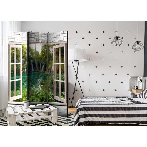 Vouwscherm / Kamerscherm - Uitzicht op vijver  135x172cm gemonteerd geleverd, dubbelzijdig geprint