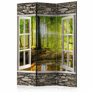 Vouwscherm / Kamerscherm - Uitzicht op bos  135x172cm  gemonteerd geleverd, dubbelzijdig geprint
