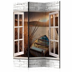 Vouwscherm / Kamerscherm - Uitzicht over meer 135x172cm , gemonteerd geleverd , dubbelzijdig geprint