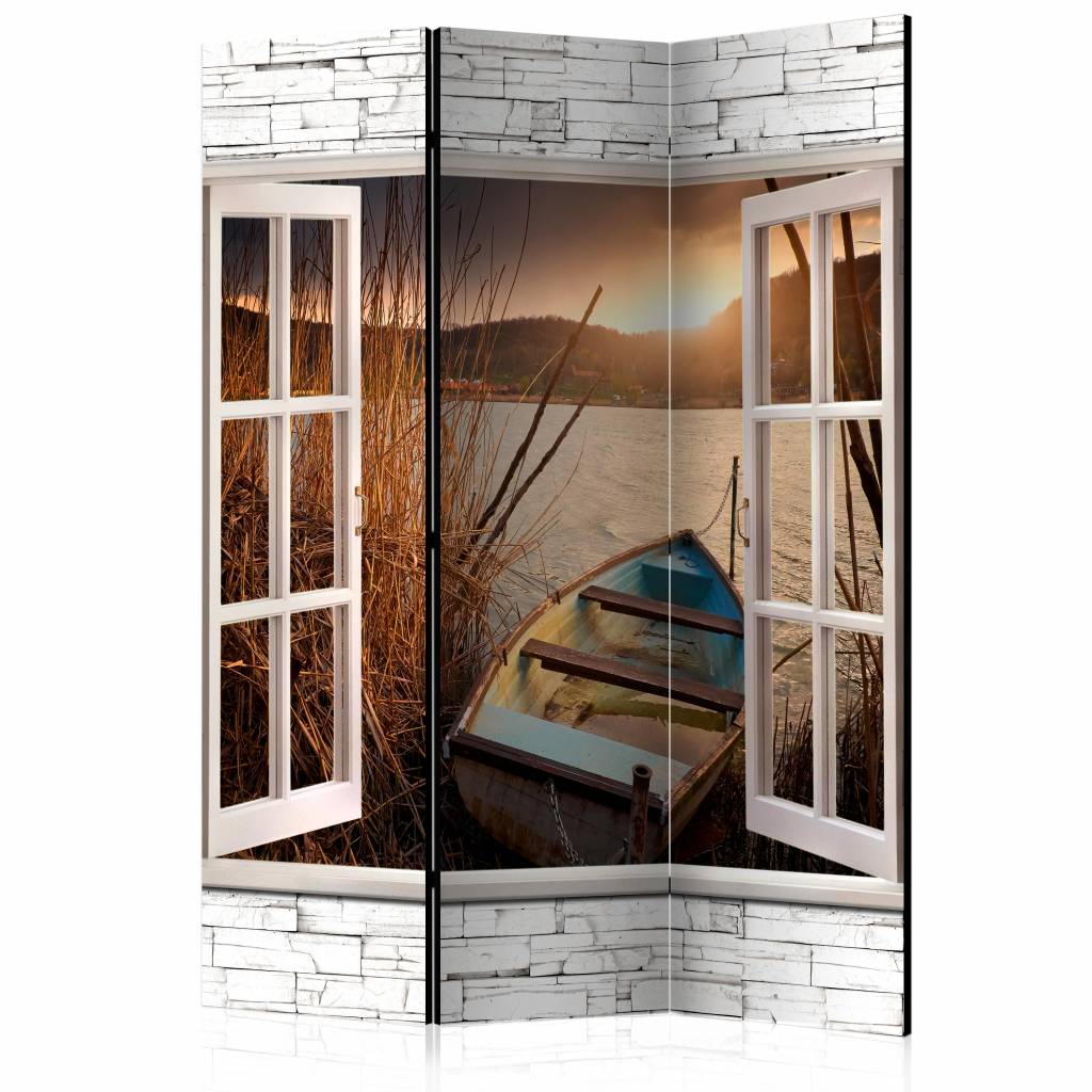 Vouwscherm / Kamerscherm - Uitzicht over meer 135x172cm , gemonteerd geleverd , dubbelzijdig geprint afbeelding