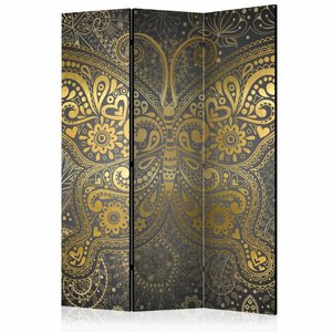 Vouwscherm / Kamerscherm - Gouden vlinder 135x172cm , gemonteerd geleverd, dubbelzijdig geprint