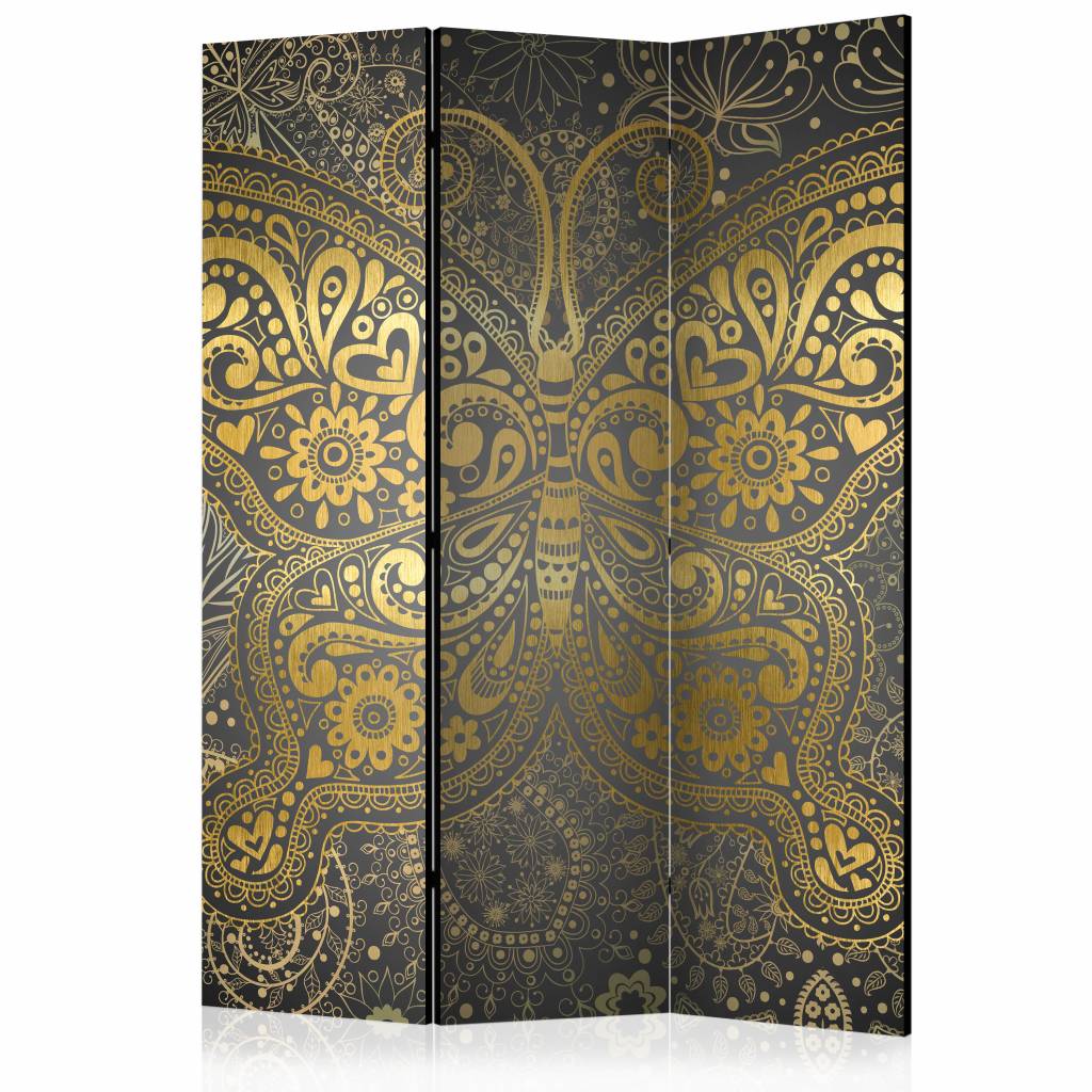 Vouwscherm / Kamerscherm - Gouden vlinder 135x172cm , gemonteerd geleverd, dubbelzijdig geprint afbeelding