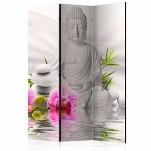 Vouwscherm / Kamerscherm - Witte Boeddha 135x172cm, gemonteerd geleverd, dubbelzijdig geprint