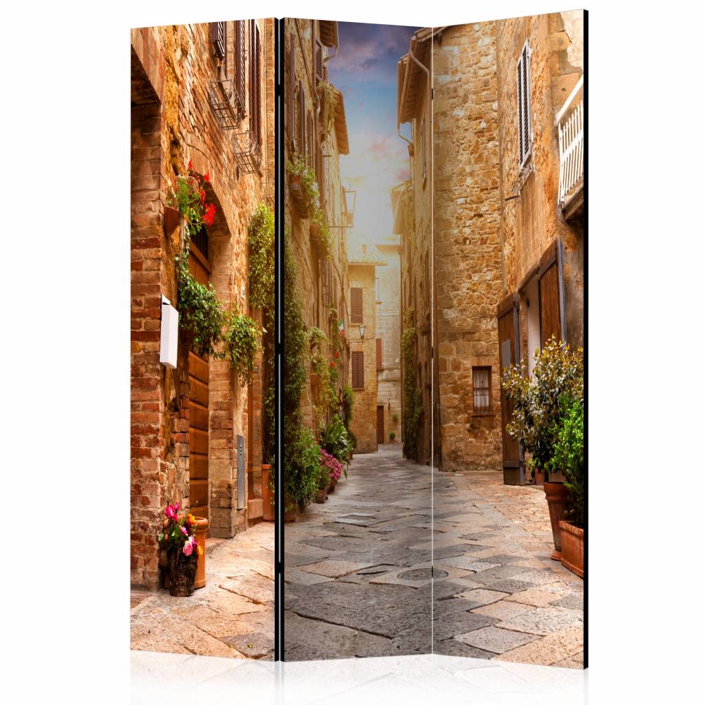 Vouwscherm - Straatje in Toscane 135x172cm, gemonteerd geleverd (kamerscherm) dubbelzijdig geprint