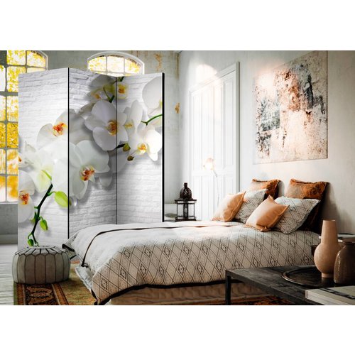 Vouwscherm / Kamerscherm - Orchidee op witte muur 135x172cm, gemonteerd geleverd  dubbelzijdig geprint