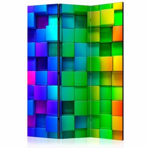 Vouwscherm / Kamerscherm - Kleurrijke vierkanten 135x172cm, gemonteerd geleverd  dubbelzijdig geprint