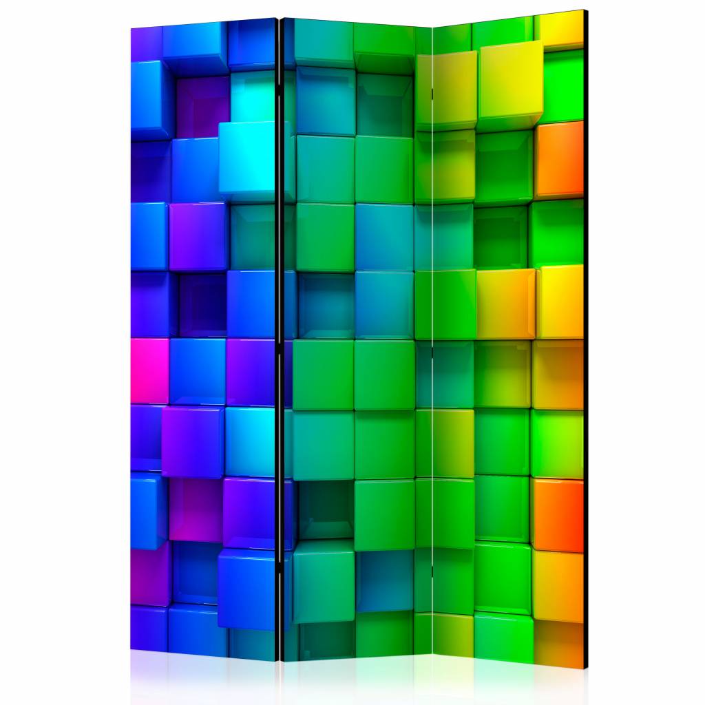 Vouwscherm / Kamerscherm - Kleurrijke vierkanten 135x172cm, gemonteerd geleverd dubbelzijdig geprint afbeelding