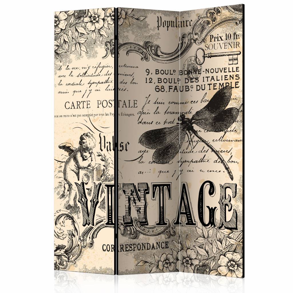 Vouwscherm / Kamerscherm - Vintage correspondentie 135x172cm, gemonteerd geleverd dubbelzijdig geprint afbeelding