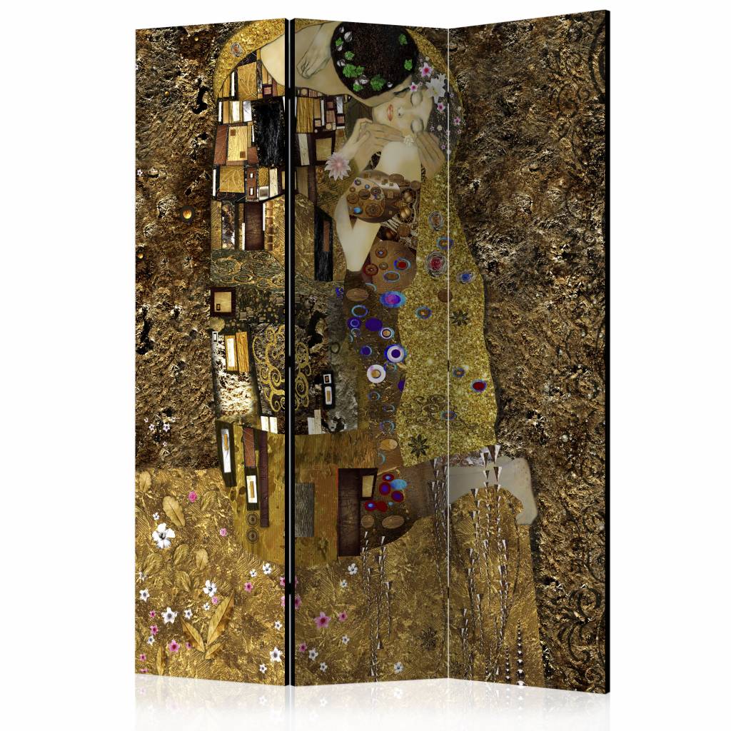 Vouwscherm / Kamerscherm - Gouden kus naar Klimt 135x172cm, gemonteerd geleverd dubbelzijdig geprint afbeelding