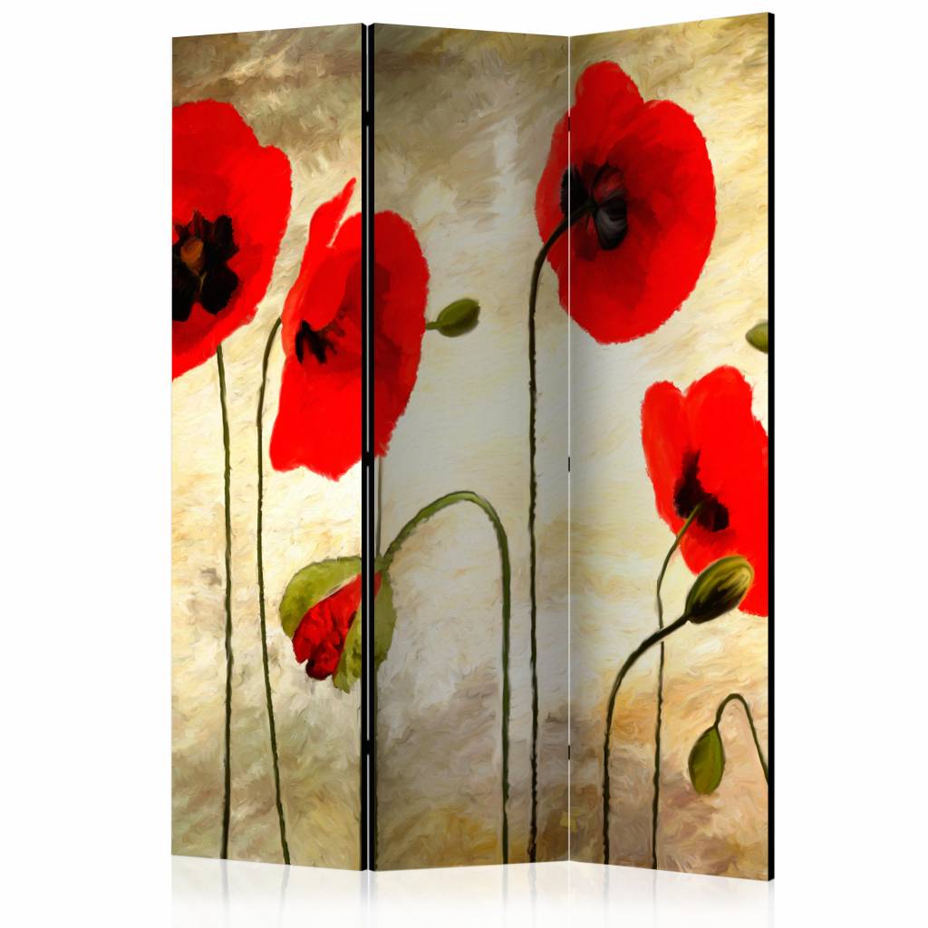 Vouwscherm / Kamerscherm - Klaprozen op goud 135x172cm, gemonteerd geleverd dubbelzijdig geprint afbeelding