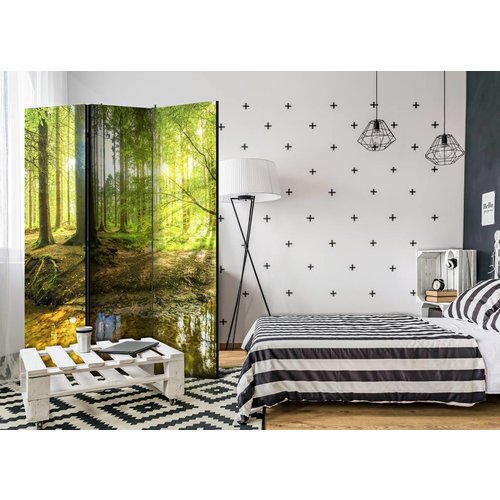 Vouwscherm / Kamerscherm - Zonlicht in het bos 135x172cm , gemonteerd geleverd  dubbelzijdig geprint Vouwscherm / Kamerscherm - Zonlicht in het bos 135x172cm , gemonteerd geleverd  dubbelzijdig geprint
