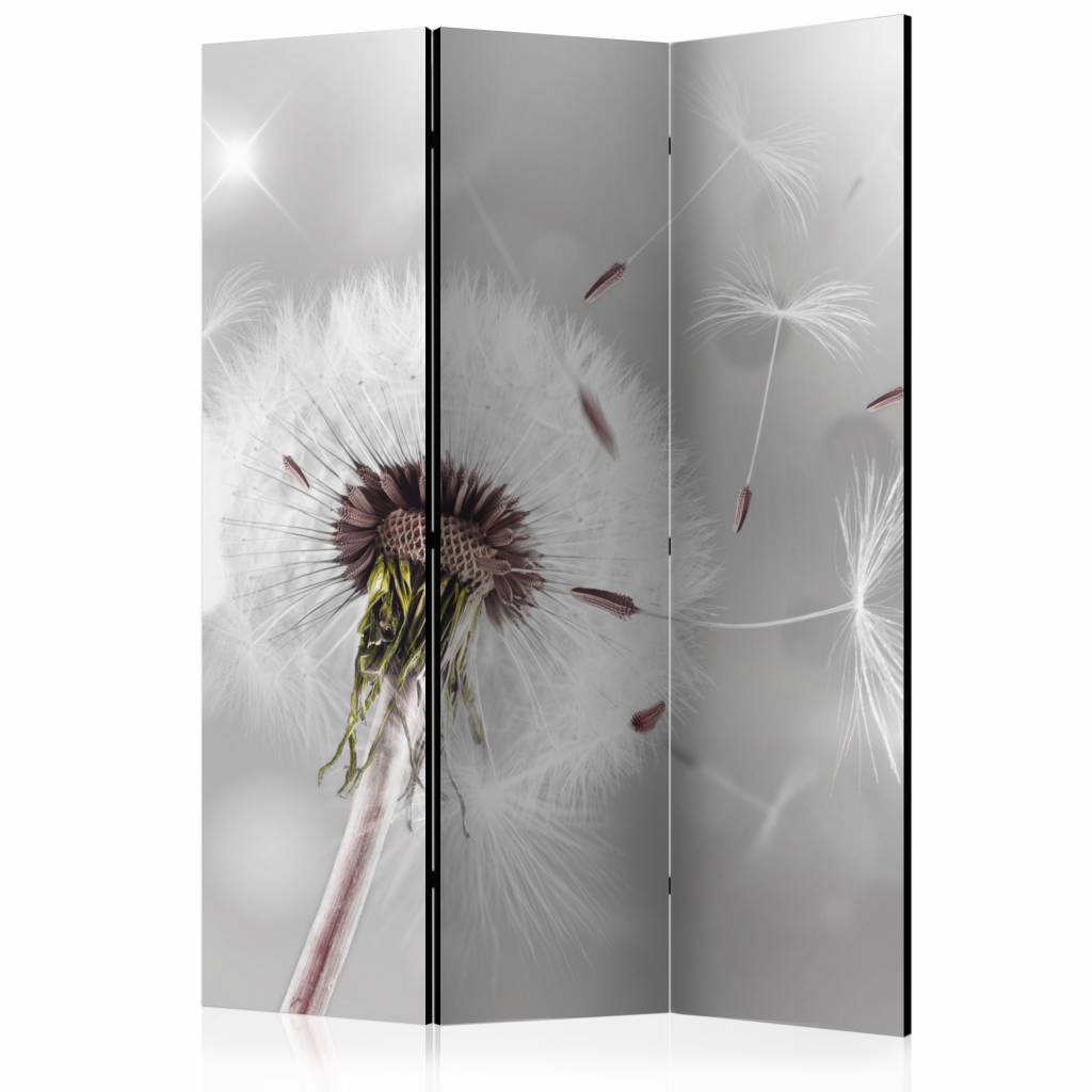 Vouwscherm / Kamerscherm - Paardenbloem in de wind 135x172 cm , gemonteerd geleverd dubbelzijdig geprint afbeelding