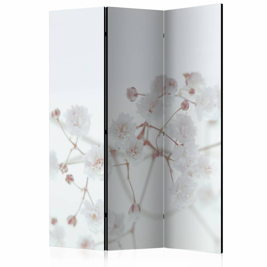Vouwscherm / Kamerscherm - Witte bloemen 135x172cm, gemonteerd geleverd, dubbelzijdig geprint Vouwscherm / Kamerscherm - Witte bloemen 135x172cm, gemonteerd geleverd, dubbelzijdig geprint
