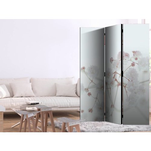 Vouwscherm / Kamerscherm - Witte bloemen 135x172cm, gemonteerd geleverd, dubbelzijdig geprint