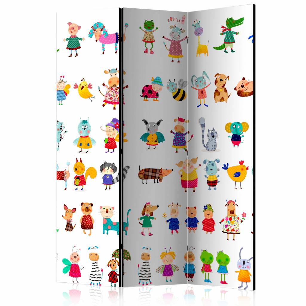 Vouwscherm / Kamerscherm - Cartoon huisdieren 135x172cm, gemonteerd geleverd, dubbelzijdig geprint Vouwscherm / Kamerscherm - Cartoon huisdieren 135x172cm, gemonteerd geleverd, dubbelzijdig geprint