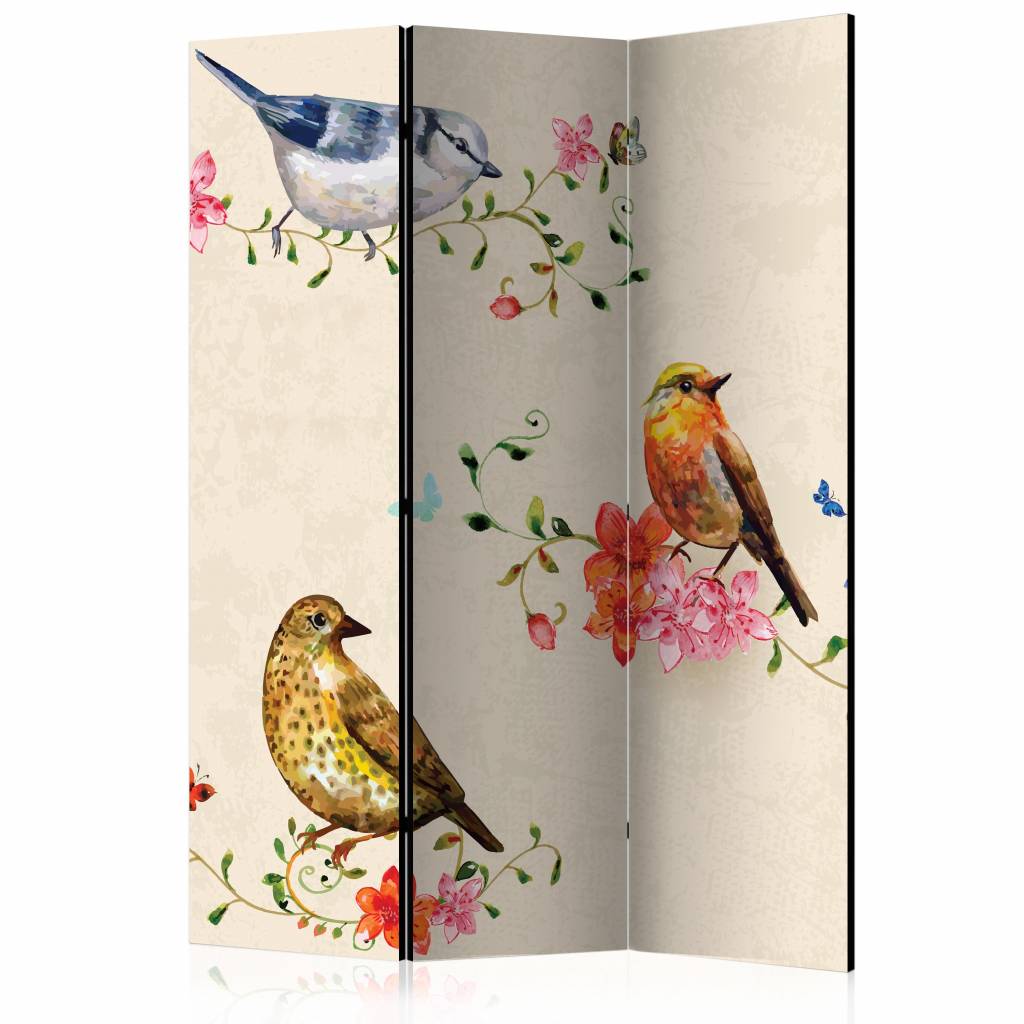 Vouwscherm / Kamerscherm - Lied van vogels 135x172cm, gemonteerd geleverd, dubbelzijdig geprint Vouwscherm / Kamerscherm - Lied van vogels 135x172cm, gemonteerd geleverd, dubbelzijdig geprint