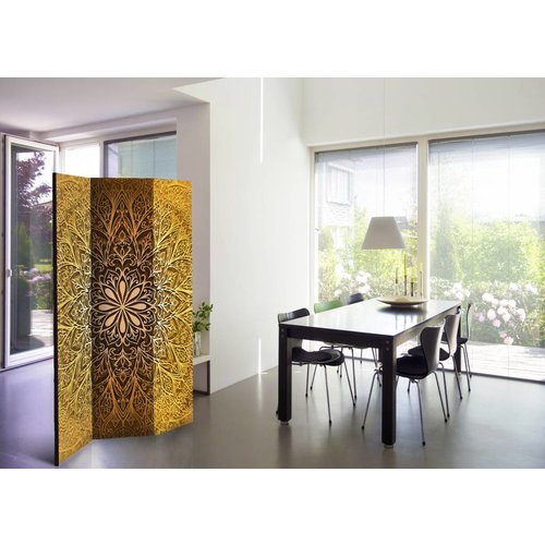 Vouwscherm / Kamerscherm - Bruine Mandala 135x172 cm , gemonteerd geleverd  dubbelzijdig geprint