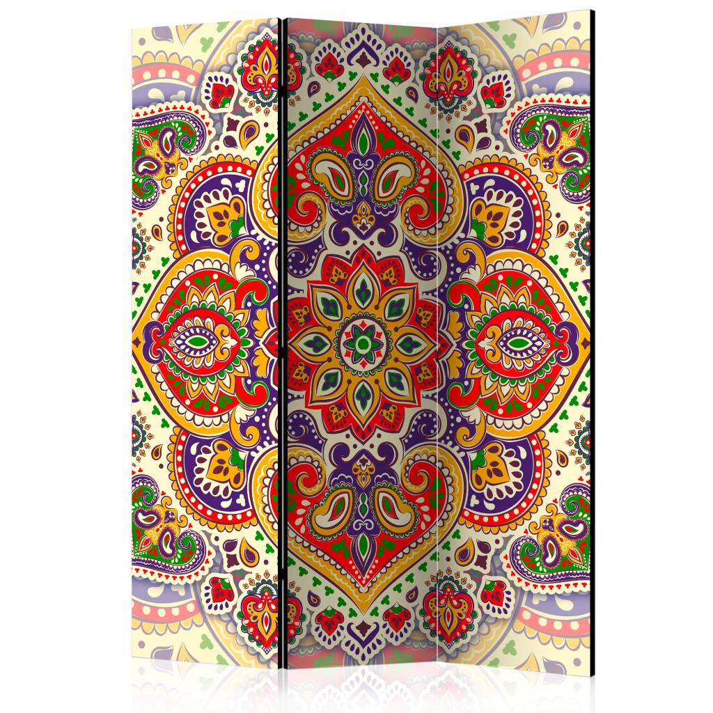 Vouwscherm / Kamerscherm - Gekleurde Mandala 135x172 cm , gemonteerd geleverd dubbelzijdig geprint afbeelding