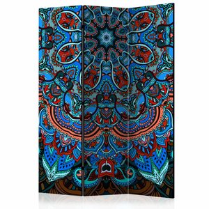 Vouwscherm / Kamerscherm - Blauwe Mandala 135x172 cm , gemonteerd geleverd  dubbelzijdig geprint