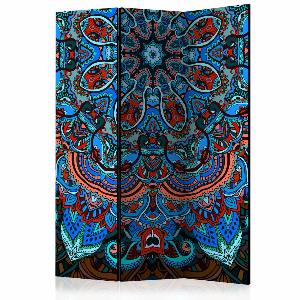 Vouwscherm / Kamerscherm - Blauwe Mandala 135x172 cm , gemonteerd geleverd dubbelzijdig geprint afbeelding