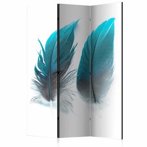 Vouwscherm / Kamerscherm - Blauwe veren 135x172 cm , gemonteerd geleverd  dubbelzijdig geprint