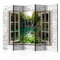 Vouwscherm - Uitzicht op waterval 225x172cm , gemonteerd geleverd (kamerscherm) dubbelzijdig geprint Vouwscherm - Uitzicht op waterval 225x172cm , gemonteerd geleverd (kamerscherm) dubbelzijdig geprint