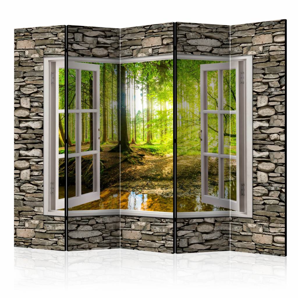 Vouwscherm / Kamerscherm - Uitzicht op bos 225x172cm , gemonteerd geleverd dubbelzijdig geprint afbeelding