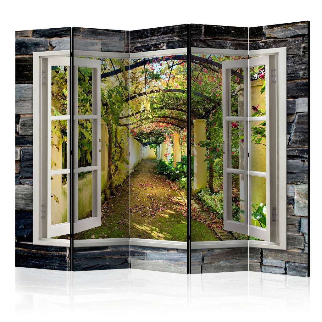 Vouwscherm / Kamerscherm - Uitzicht op geheime tuin 225x172cm , gemonteerd geleverd dubbelzijdig geprint afbeelding