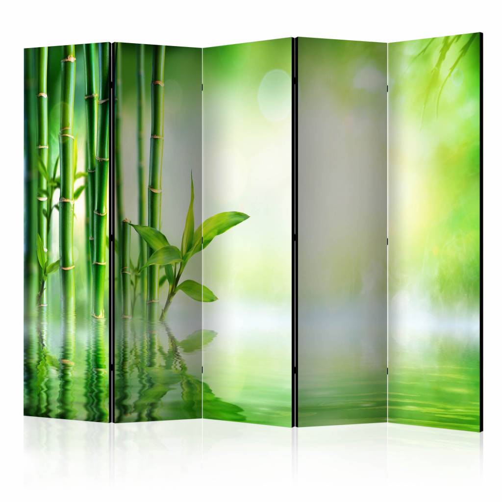 Vouwscherm / Kamerscherm - Groen bamboe 225x172cm , gemonteerd geleverd, dubbelzijdig geprint afbeelding