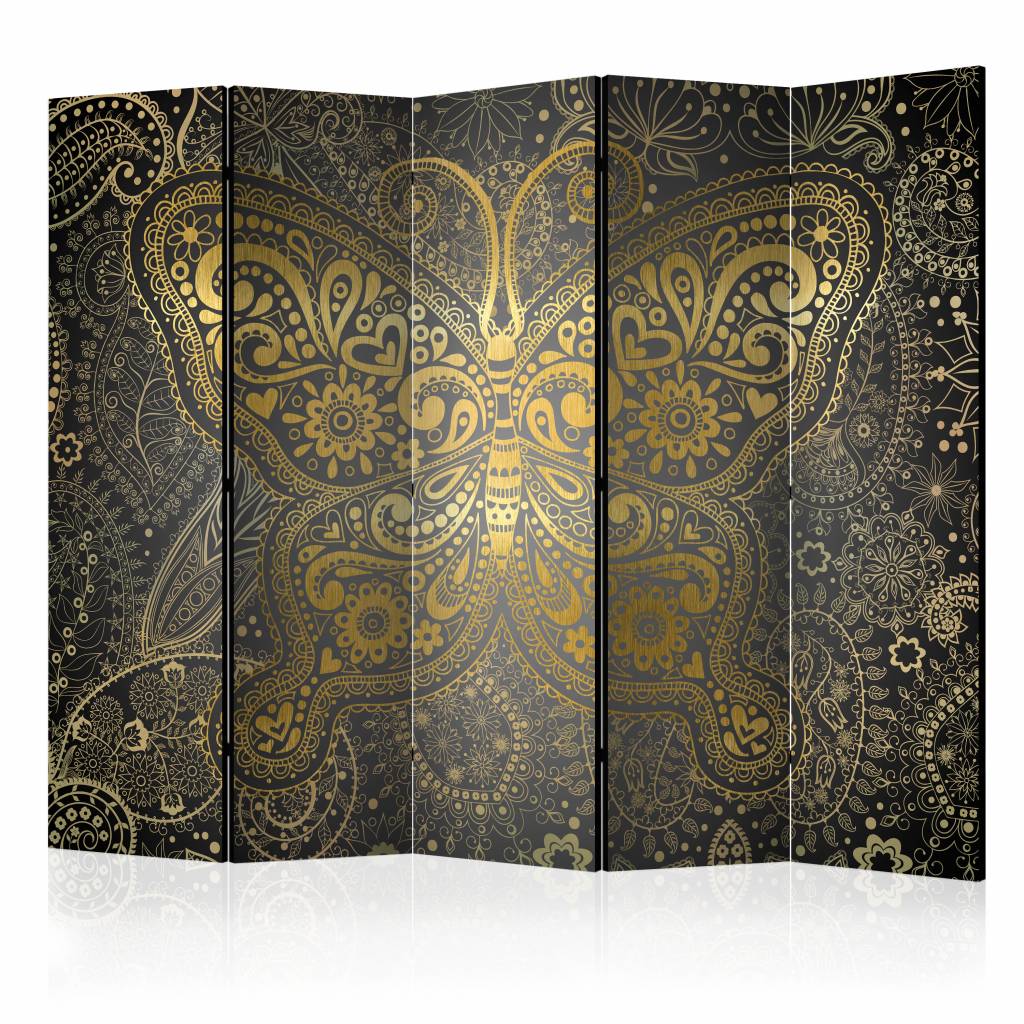 Vouwscherm / Kamerscherm - Gouden Vlinder 225x172cm , gemonteerd geleverd, dubbelzijdig geprint afbeelding