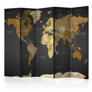 Vouwscherm / Kamerscherm - Wereldkaart 225x172cm , gemonteerd geleverd, dubbelzijdig geprint