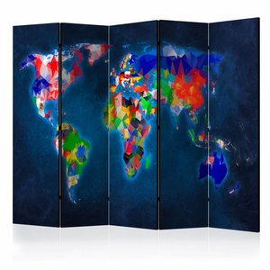 Vouwscherm / Kamerscherm - Kleurrijke Wereldkaart 225x172cm , gemonteerd geleverd, dubbelzijdig geprint Vouwscherm / Kamerscherm - Kleurrijke Wereldkaart 225x172cm , gemonteerd geleverd, dubbelzijdig geprint