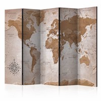 Vouwscherm - Orientale reizen , Wereldkaart , 225x172cm  , gemonteerd geleverd, dubbelzijdig geprint (kamerscherm)