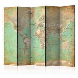 Vouwscherm / Kamerscherm - Turquoise Wereldkaart  225x172cm  , gemonteerd geleverd, dubbelzijdig geprint Vouwscherm / Kamerscherm - Turquoise Wereldkaart  225x172cm  , gemonteerd geleverd, dubbelzijdig geprint