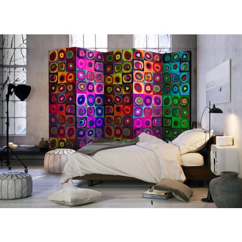 Vouwscherm - Kleurrijk abstract 225x172cm  , gemonteerd geleverd, dubbelzijdig geprint (kamerscherm)