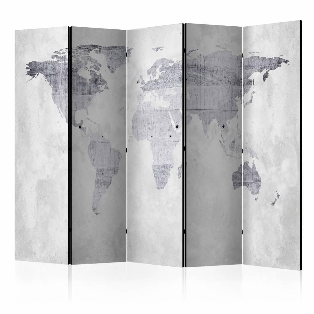 Vouwscherm / Kamerscherm - Wereld op beton 225x172cm , gemonteerd geleverd, dubbelzijdig geprint afbeelding