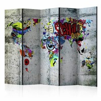 Vouwscherm - Graffiti Wereld 225x172cm , gemonteerd geleverd, dubbelzijdig geprint (kamerscherm) Vouwscherm - Graffiti Wereld 225x172cm , gemonteerd geleverd, dubbelzijdig geprint (kamerscherm)