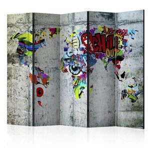 Vouwscherm / Kamerscherm - Graffiti Wereld 225x172cm  , gemonteerd geleverd, dubbelzijdig geprint Vouwscherm / Kamerscherm - Graffiti Wereld 225x172cm  , gemonteerd geleverd, dubbelzijdig geprint