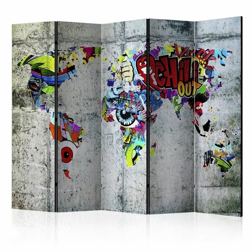 Vouwscherm / Kamerscherm - Graffiti Wereld 225x172cm  , gemonteerd geleverd, dubbelzijdig geprint