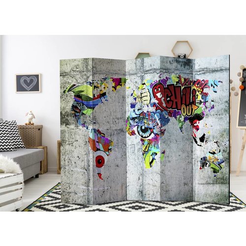 Vouwscherm / Kamerscherm - Graffiti Wereld 225x172cm  , gemonteerd geleverd, dubbelzijdig geprint