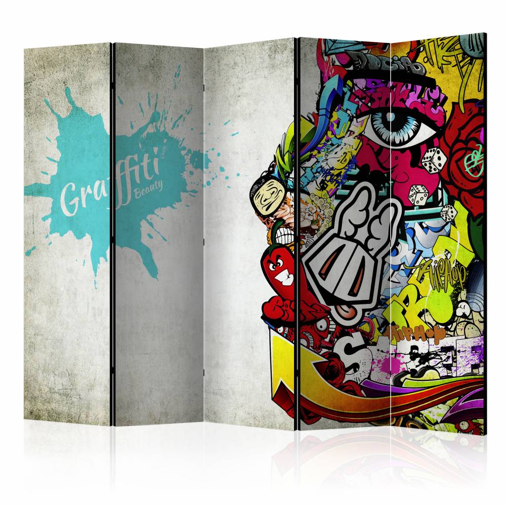 Vouwscherm / Kamerscherm - Graffiti Beauty 225x172cm , gemonteerd geleverd, dubbelzijdig geprint afbeelding