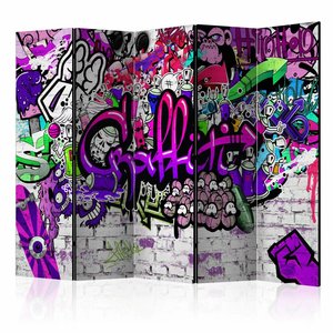 Vouwscherm / Kamerscherm - Paarse Graffiti 225x172cm  , gemonteerd geleverd, dubbelzijdig geprint Vouwscherm / Kamerscherm - Paarse Graffiti 225x172cm  , gemonteerd geleverd, dubbelzijdig geprint